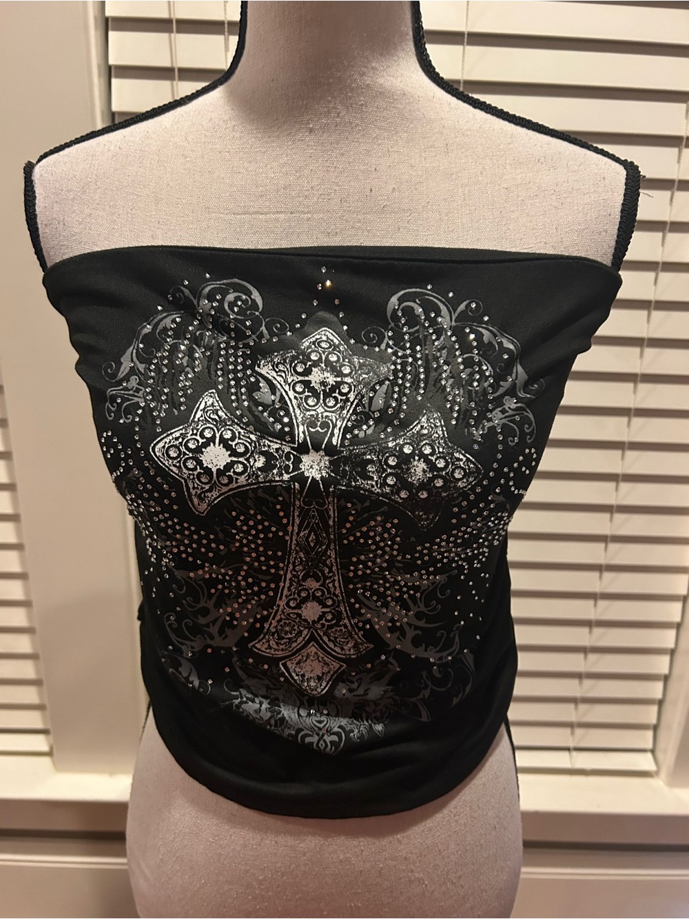 Urban Weekend Black Strapless Rhinestone Cross Tube Camisole size L